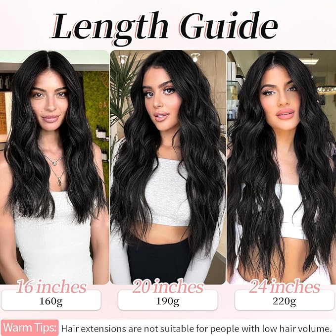 KooKaStyle Clip in Synthetic Hair Extensions Long Wavy 4PCS Thick Hairpieces Chestnut Brown Fiber Double Weft Natural Hair Extensions 24 Inch for Women