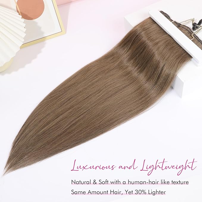 REECHO Hair Extensions, 11PCS Clip in Hair Extensions 24" Long Straight hair extensions HE005 Natural Soft Synthetic Hairpieces for Women Light Brown