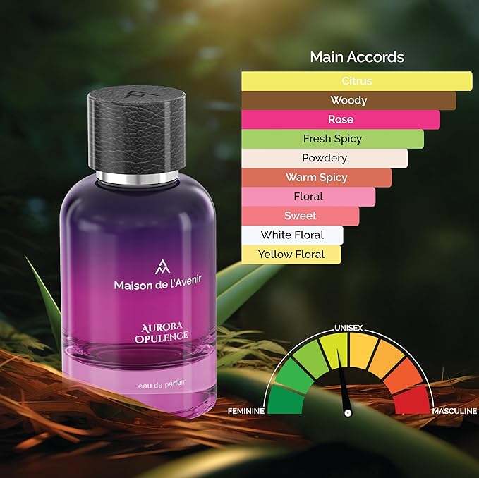 Maison de l'Avenir Aurora Opulence – ZENITH COLLECTION | Floral Woody Fragrance | Unisex Cologne & Perfume | Natural & Essential Oils | Eau de Parfum (36 Hours) | Made in UAE | 100ml / 3.4 fl. oz.