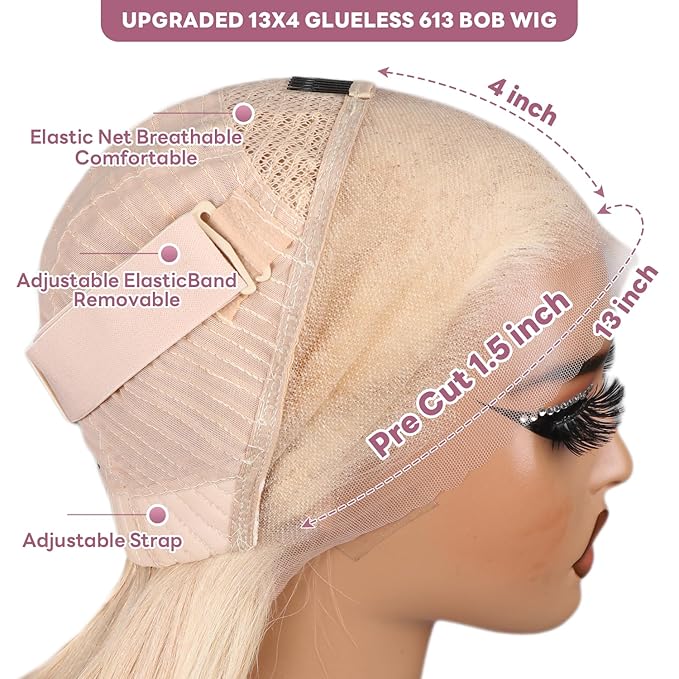 Blonde Bob Wig Human Hair 613 Lace Front Wig Human Hair 13X4 lace Front Bob Wig Pre Plucked With Baby Hair 210% Density 613 Short Bob Wigs for Women 10inch