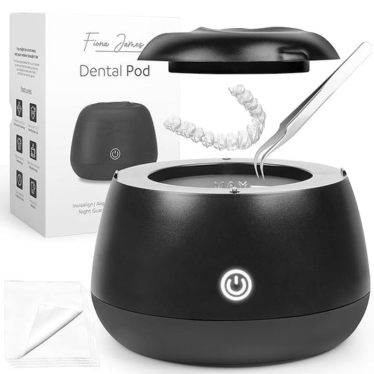 Fiona James 48kHz Ultrasonic Dental Pod Cleaner with UV – Black | Retainer, Aligner, Night Guard & Denture Cleaner | Sonic Cleaning Machine for Oral Appliances & Jewelry