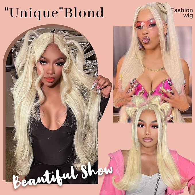 32 Inch 613 Lace Front Wig Human Hair 210 Density Blonde Wig Human Hair 613 HD Lace Frontal Wig 13x6 Body Wave Lace Front Wigs Human Hair Pre Plucked Glueless Wigs for Women