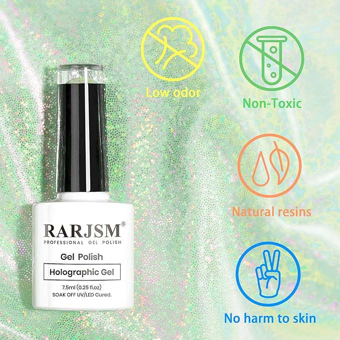 RARJSM Holographic Nail Polish Light Green Gel Polish Unicorn Effect Nail Gel 7.5ML Curing Required Nail Art Colors Home Manicure