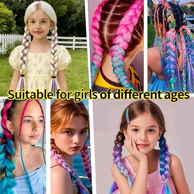 2 Pack Braid Ponytail Extensions, 26 Inch Braided Ponytail Wig with Elastic Tie for Girls (Bright Silver, 26 Inch)