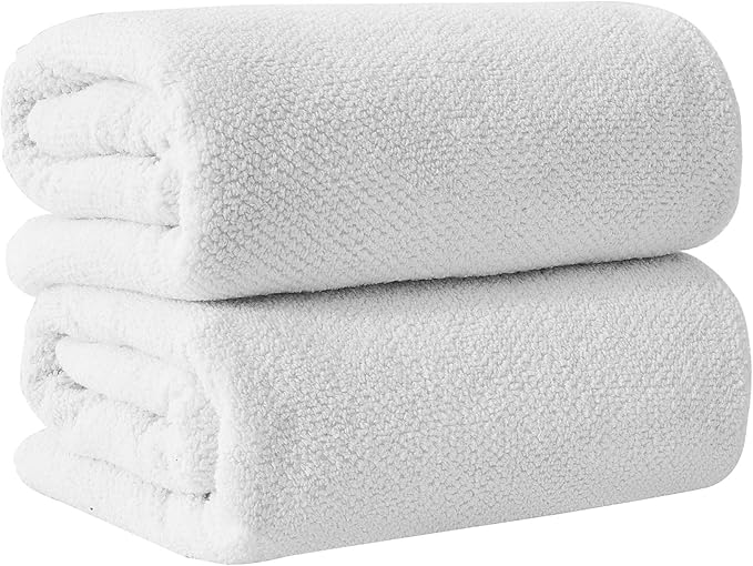 Great Bay Home 100% Cotton Oversized 2 Pack 68x35 Extra Large Towel Set - Absorbent, Quick-Drying, Durable Oversized Bath Sheets for Bathroom Décor (Optic White)