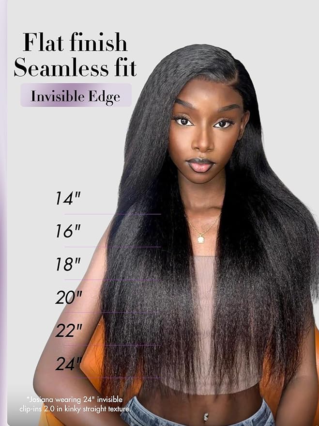 LUVME Invisible Clip in Hair Extensions, Kinky Straight Real Human Hair 20 Inch 2 Pack 220g 14pcs Clip ins Hair Extensions Natural Black for Women