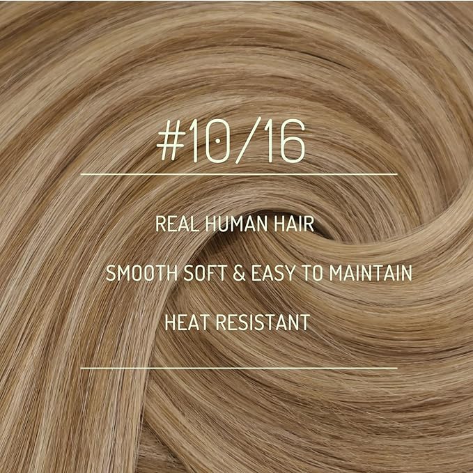 RUNATURE Clip in Hair Extensions Human Hair, 10 Inch Short Hair Extensions Real Human Hair Clip Ins, Thick Full Head Remy Hair 80g 7pcs #10P16 Dark Blonde Highlight Caramel Blonde