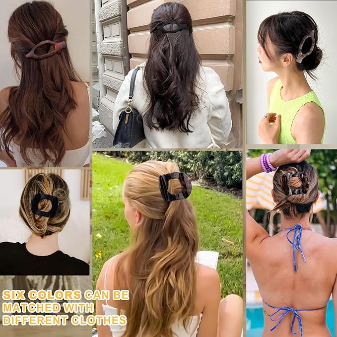 6 PCS French Flat Hair Clips for Women 2 Styles Large Matte Flat Claw Clips Strong Hold No-Slip Duckbill Hair Barrettes for Lying Down, Driving,Yoga(Leopard)