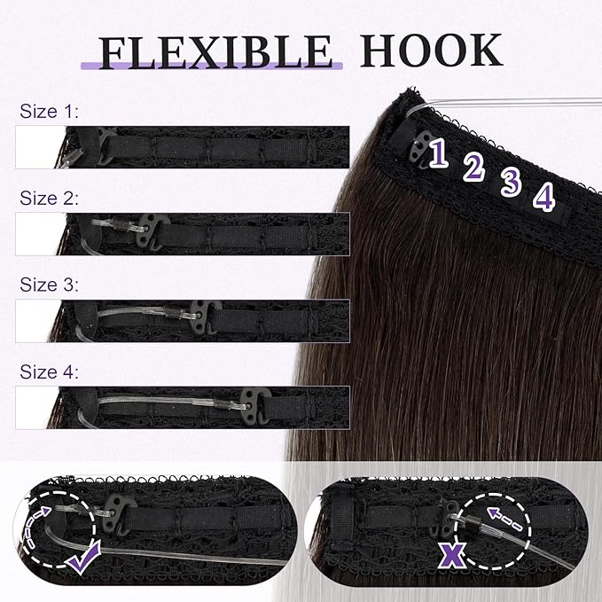 Halo Hair Extensions Real Human Hair,Halo Hair Extension 100% Human Hair, Wire Hair Extensions,Straight Natural Black to Gray Ombre 22inch/75g