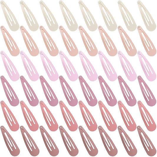 48 PCS Small Metal Barrettes For Women Non Slip Water Drop Snap Clips For Thick Thin Fine Hair Classic Accessories,Pink Rose Red Beige,1.97 x 0.5 In