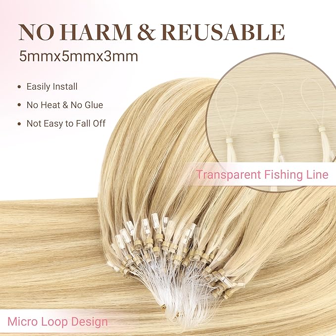 GOO GOO Micro Link Hair Extensions Real Human Hair, Upgraded 100g 100S, 20 Inch Cold Fusion Microlinks, Invisible Remy Hair, 18D/22F Dirty Blonde Highlights