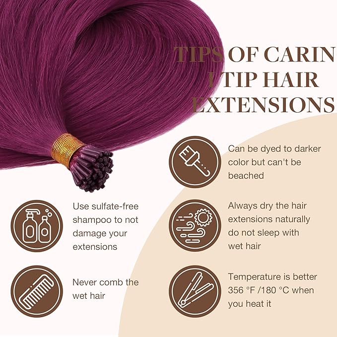 GOO GOO Colored I Tip Hair Extensions, Real Human Hair, 24inch 50g, Cold Fusion, Invisible Remy, Violet