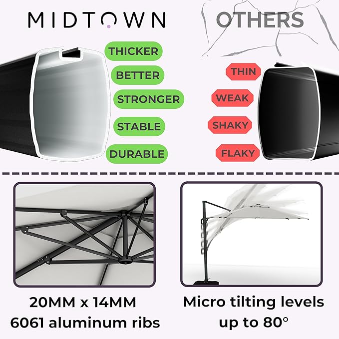Midtown Umbrellas 9 x 9 Ft Outdoor Cantilever Patio Umbrella w/Terylast Off Cream Fabric - Rotate 360° Offset Patio Umbrella, Deck Patio Umbrella, Backyard Umbrella & Garden Umbrella - Black Frame