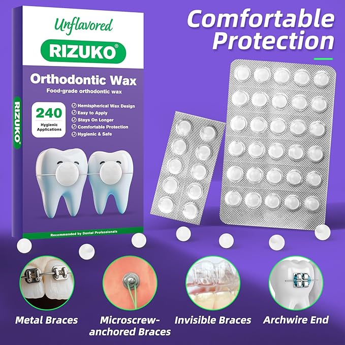 Orthodontic Wax for Braces - 240 Dental Wax Dots | Hygienic Individual Wraps, Unflavored