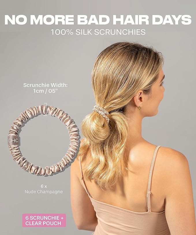 SUNDAYSILKS™ Luxurious Mulberry Silk Scrunchies for Women & Girls | No-Slip, Silky Hair Ties for Natural, Curly, Thin or Thick Hair | Gentle Hold for Ponytails & Sleep | Mini to Large Sizes [6 Pack]