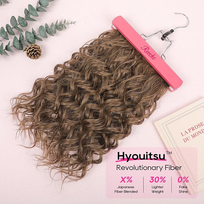REECHO Curly Hair Extensions, 4PCS 16 inch Clip in Hair Extensions Lace Weft Short Curly Hair Extensions Clip Ins Invisible Natural Hairpieces for Women, Light Brown