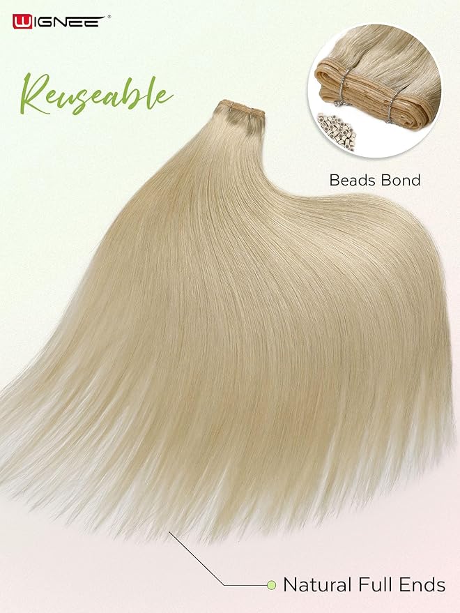 WIGNEE OVO Blonde 613 Human Hair Extensions 2 PCS | Warm Golden Undertones, No Glue Double Layer PU Base | Trimmable & Reusable 13x16" Wefts for Short/Thin Hair | Salon Quality