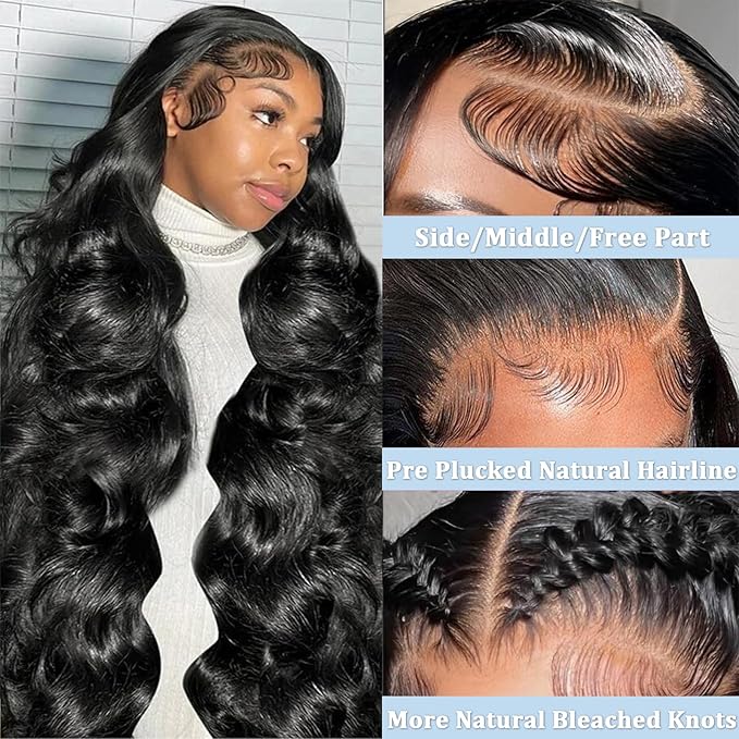 13x6 Lace Front Wigs Human Hair 200 Density Body Wave Lace Front Wigs Human Hair Pre Plucked 12A Glueless Wigs for Women HD Lace Frontal Wigs 22 Inch Natural Color
