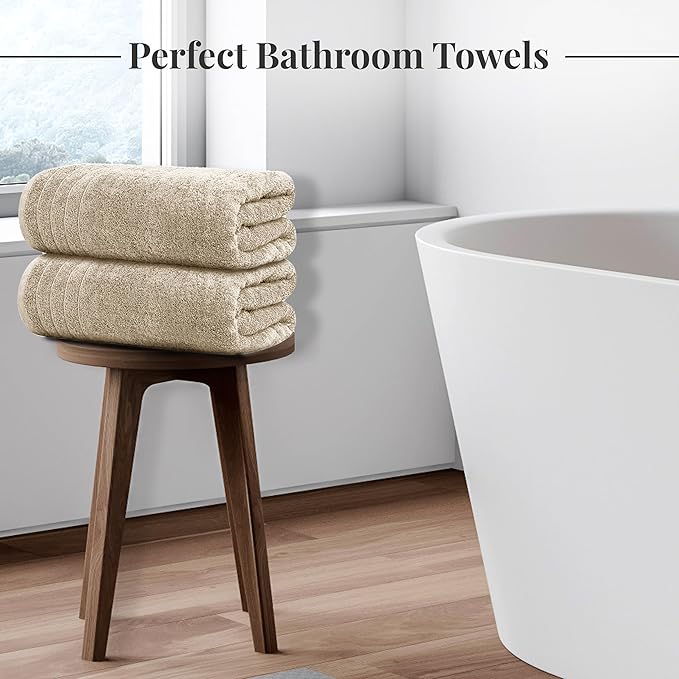 Tens Towels Pack of 8 Towels Set, 2 Extra Large Bath, 2 Hand, 4 Washcloths, 100% Cotton, Lighter Weight, Quicker to Dry, Super Absorbent, Perfect for Bathroom, Beige