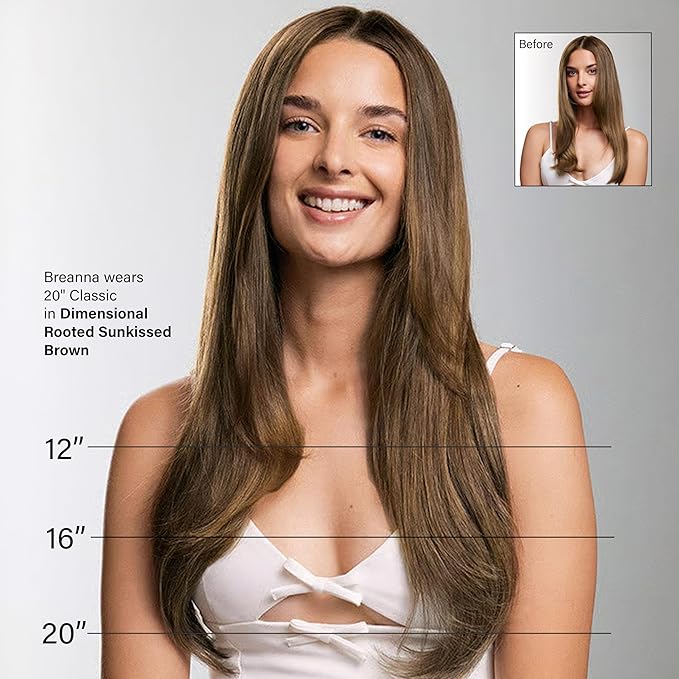 Luxy 100% Remy Human Hair, Classic 160g Clip-In Hair Extensions- 10 Wefts Multi-Dimensional Color for Natural Blending, Adds Volume & Length, Easy Apply & Remove 16" Dimensional Rooted Sunkissed Brown