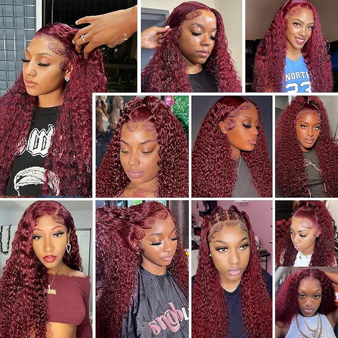 20 Inch 13x6 99j Burgundy Lace Front Wigs Human Hair Wigs For Women 180% Density 99J HD Deep Wave Lace Frontal Wigs Curly Wine Burgundy Wig Pre Plucked With Baby Hair