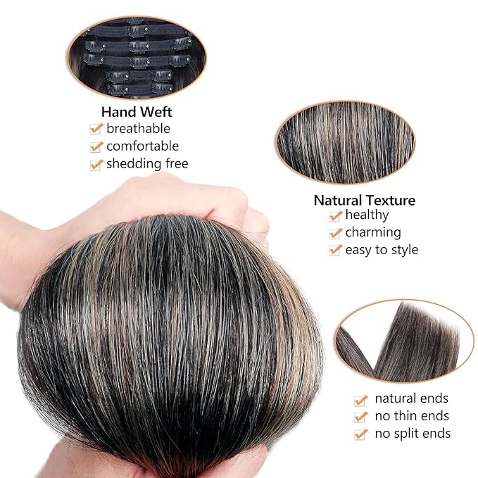 FB27 Balayage Clip In Hair Extensions Real Human Hair Straight Ombre Clip In Black to Blonde Human Hair Extensions Highlight Clip ins Remy Hair for Women 8Pcs with 18Clips Lace Weft 120g 20inch