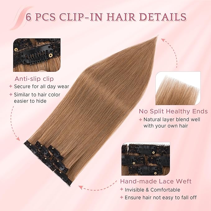 SEGO Clip In Short Hair Extensions Real Human Hair Single 6 Pcs Individual Clip Ins Remy Straight Soft Seamless Hairpieces for Women -10 Inch #06 Light Brown