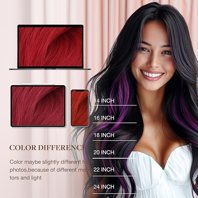 GOO GOO Colored I Tip Hair Extensions, Real Human Hair, 22inch 50g 50S, Cold Fusion, Invisible Remy, Red