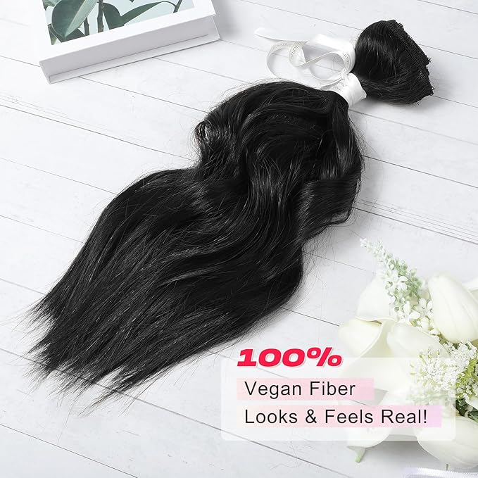 Hair Extensions, 14" Short Clip in Hair Extensions 4PCS Beach Wave Blonde Natural Soft Synthetic Hairpiece for Women - Black