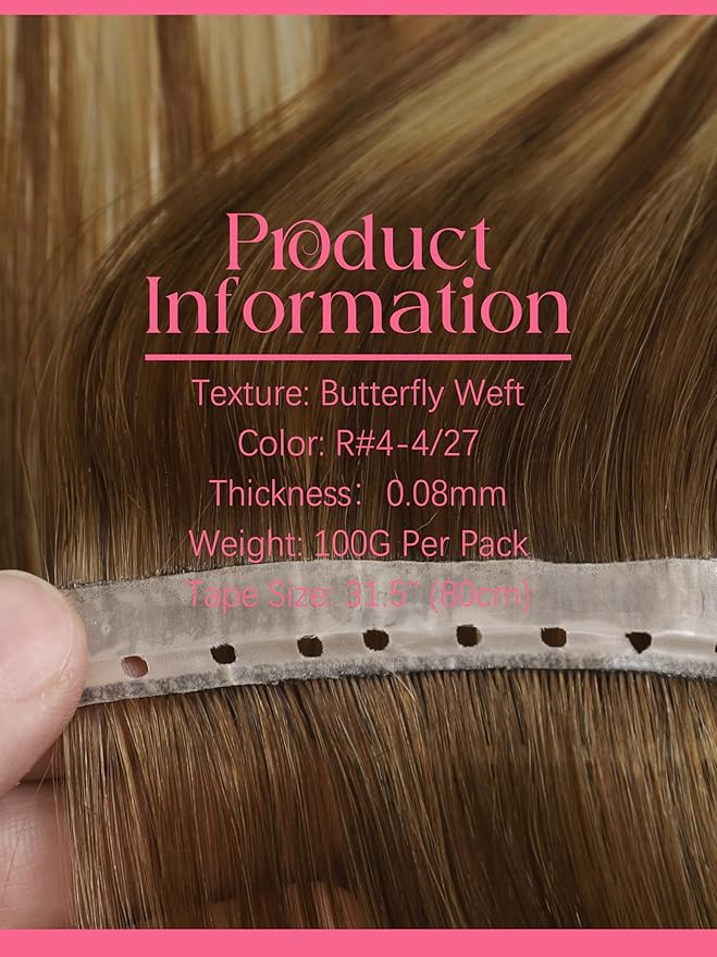 Lacer Double Invisible Weft PU OVO Human Hair Extensions 16in Butterfly Extensions Human Hair Chocolate Brown To Caramel Blonde With Brown Roots Glueless Micro Beads Tape Width 31.5" For Women 100g