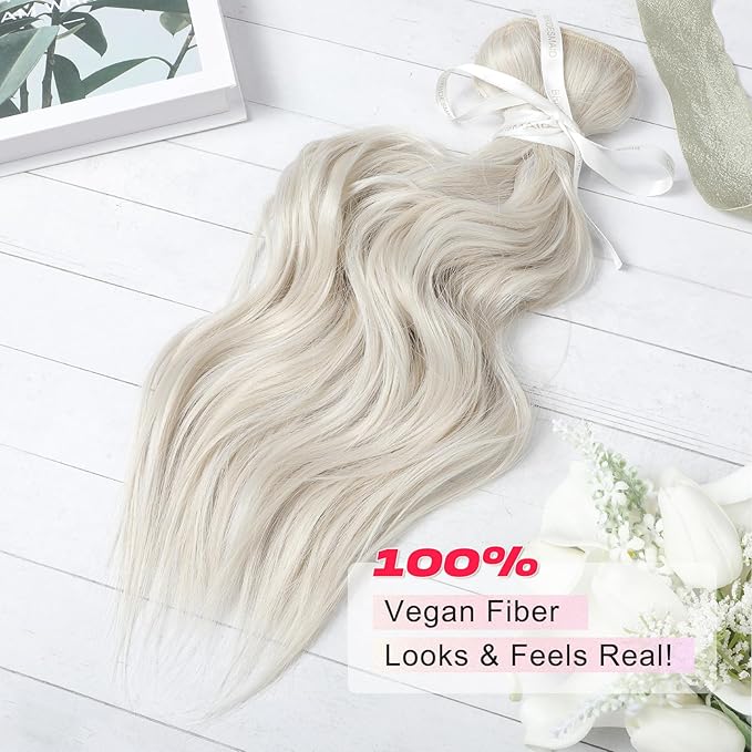 Hair Extensions, 14" Short Clip in Hair Extensions 4PCS Beach Wave Blonde Natural Soft Synthetic Hairpiece for Women - Platinum Blonde