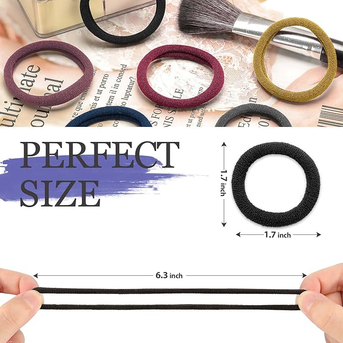 50Pcs Hair Ties for Women Girls,Cotton Seamless Hair Ties, Soft Ponytail Holders,No Crease No Damage Elastics Hair Bands with Box for Thick Heavy and Curly Hair (Set 4)