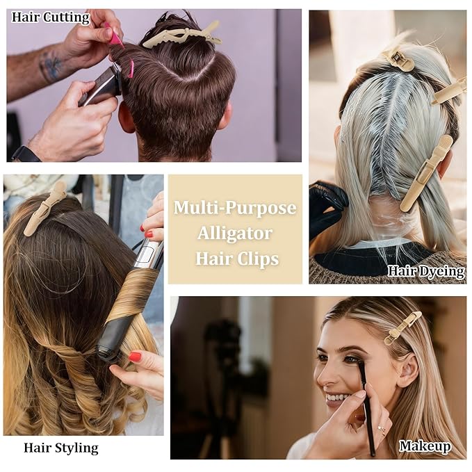 24 Pack Alligator Hair Clips for Styling, Sectioning Crocodile hair Clips Professional Barber Accessories for Salon of Thick Curly Volume Hair (Beige)
