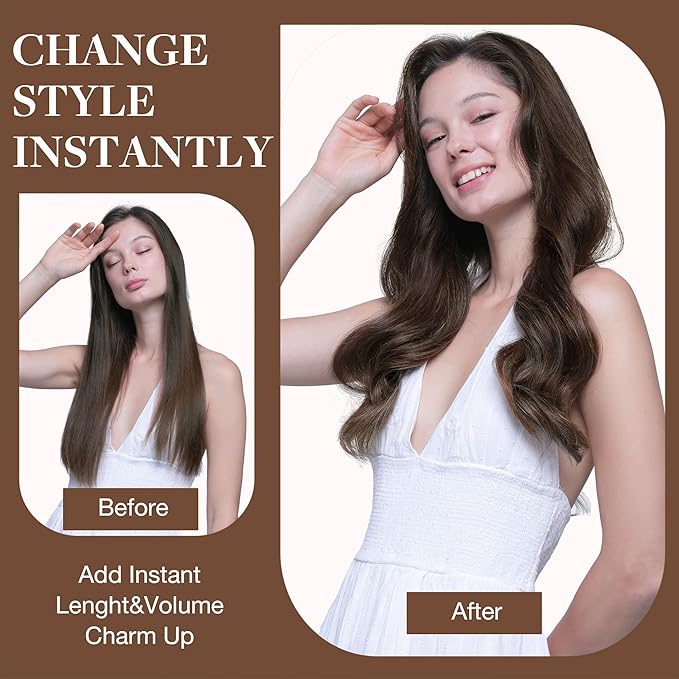 GOO GOO Clip in Hair Extensions Real Human Hair, Remy Human Hair Extensions Clip ins for Women, Natural Human Hair, 16inch 120g 7Pcs, 4A Chocolate Brown