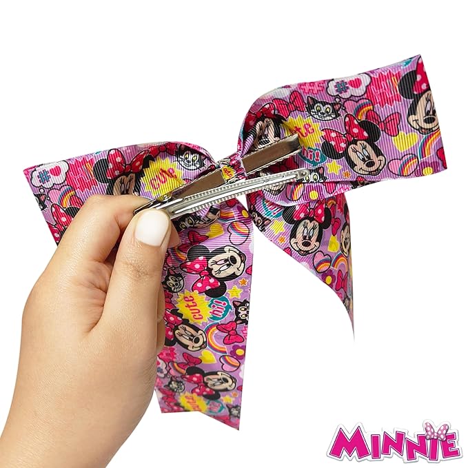 LUV HER Disney Junior Minnie Hair Bows For Girls - One Large Printed Hair Bow Featuring your Favorite Character Minnie - Alligator Clip - Large Bows for Daily Styling or Special Occasions, Ages 3+