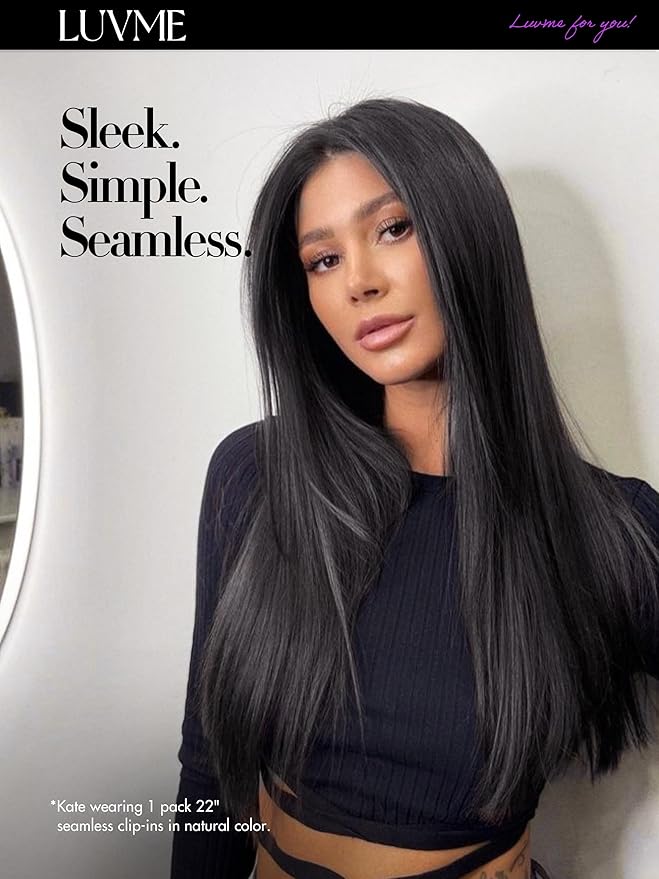 LUVME 2 Pack Straight Seamless 220g 14Pcs Clip in Hair Extensions Full Max with 16inch Remy Human Hair Extensions, Natural Black 100% Real Soft Human Hair Extension