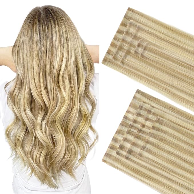 GOO GOO Invisi Edge Clip in Hair Extensions Set, 20inch 180g, 5pcs Injected Seamless PU Clip ins and 4pcs Classical PU Clip inss, Virgin Real Human Hair, #P16/22A
