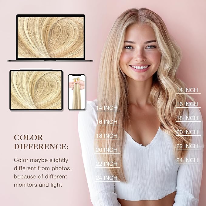 GOO GOO U Tip Hair Extensions Real Human Hair, 22inch 50g 50S, Hot Fusion U Tip Hair Extensions, Invisible Remy Hair Extensions, 18A/613A Dark Blonde Highlighted Bleach Blonde