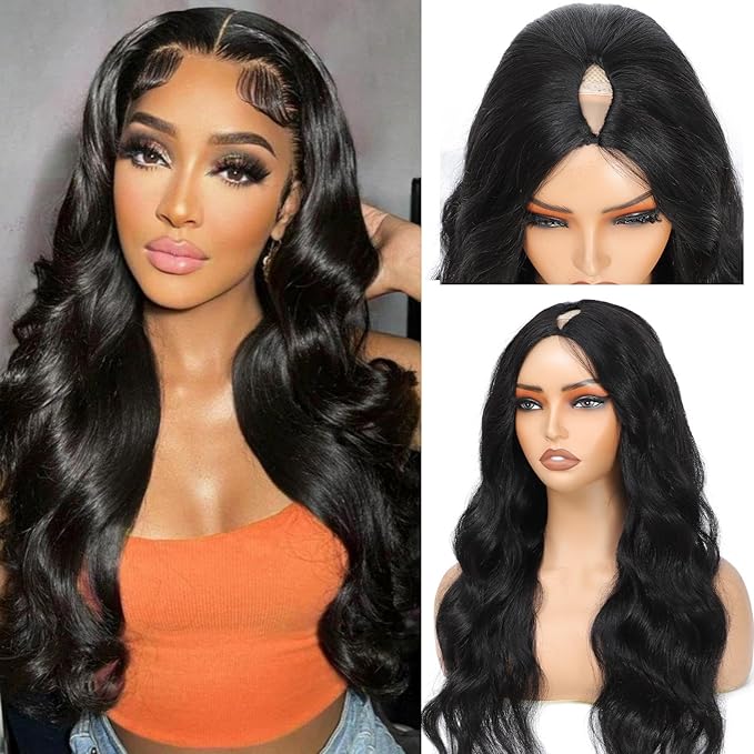 V Part Wig Human Hair Body Wave Upgrade U Part Human Hair Wig With Clips Glueless Wigs Human Hair Beginner Friendly V Shape Clip In Half Wigs for Women No Leave Out 30 Inch 180% Density