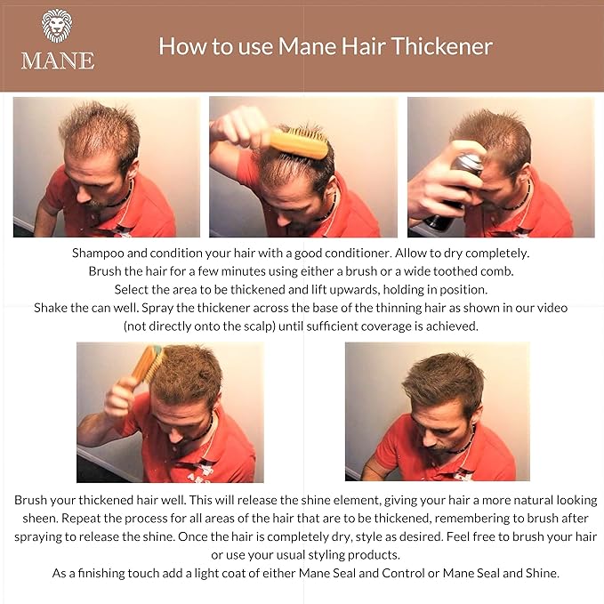 MANE Mane Hair Thickener 200 ml with Shampoo and Conditioner (Black, Unisex, Natural, Fine Hair)