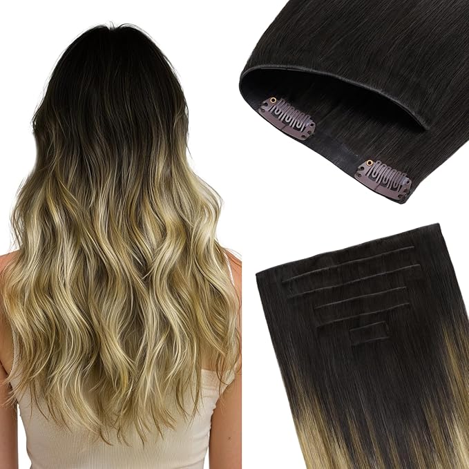 GOO GOO Invisi Edge Clip in Hair Extensions 20inch 130g 7Pcs Injected Seamless PU Clip in Hair Extensions, Virgin Real Human Hair, 2/6/18 Balayage Brown to Dirty Blonde