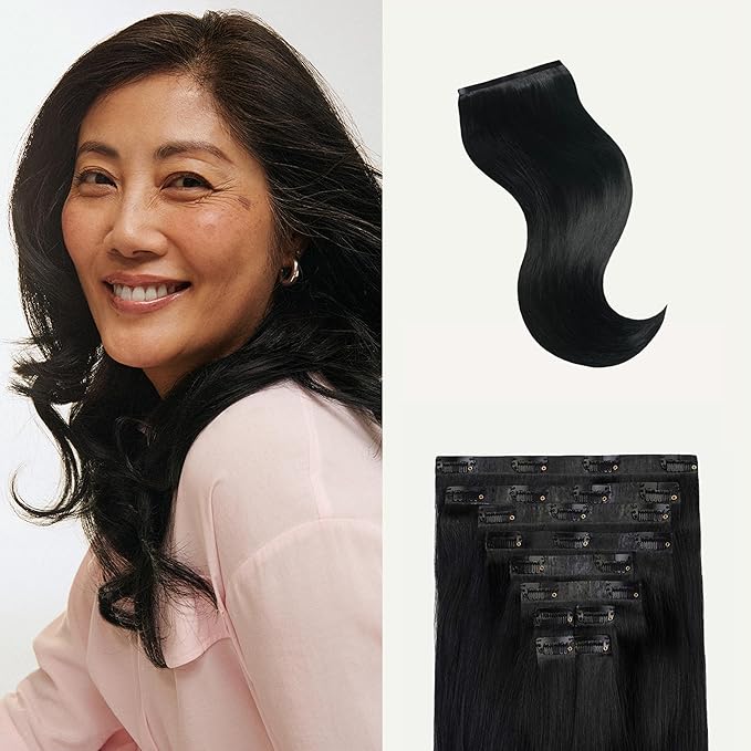 Luxy 100% Remy Human Hair - Seamless Clip-In Hair Extensions - Multi-Dimensional Color for Natural Blending, Adds Volume & Length 180 grams 20" Jet Black Seamless