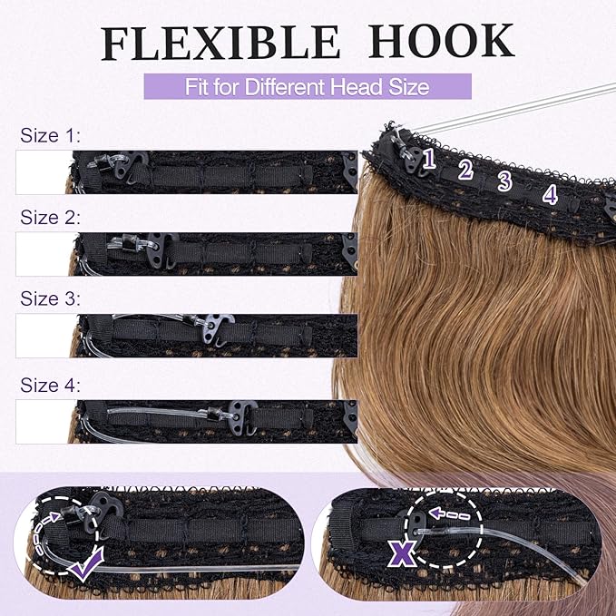 Halo Hair Extensions Real Human Hair,Halo Hair Extension 100% Human Hair,Wire Hair Extensions,Wavy 06 Light Brown 65g/16inch