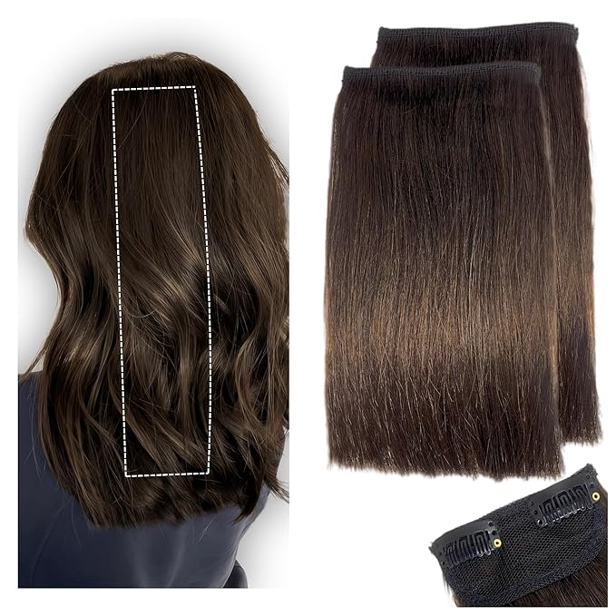 2 Pcs Short Hair Extensions, Extensions Clip in Human Hair for Women Adding Volume 10 Inch Dark Brown
