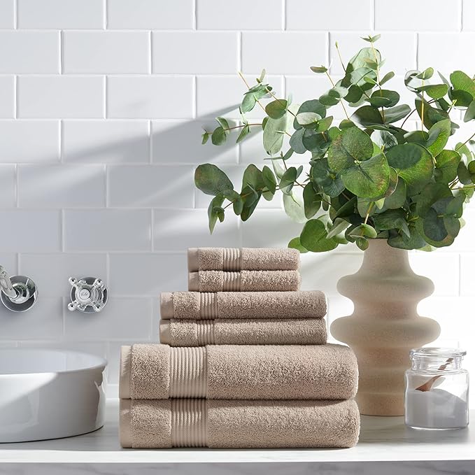 Arkwright Bathroom Hand Towels Set of 6 - Super Soft 100% Cotton, 600 GSM Quick Dry & Absorbent, Luxury Bath Essentials for Hotels, Spa, Hosts, and Vacation Rentals, Latte Beige
