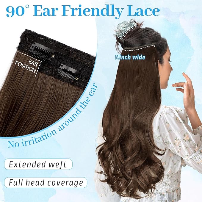 KooKaStyle Invisible Wire Hair Extensions Long Straight Layered Synthetic with Transparent Wire Adjustable Size 6 Secure Clips Hairpieces for Women 20 Inch (20 Inch, Medium Brown6/10#)