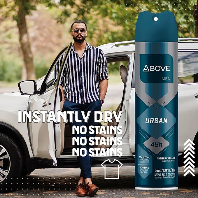ABOVE 48 Hours Antiperspirant Deodorant, Urban, 3.17 oz - Dry Spray Deodorant for Men - Citrus Scent - Antiperspirant Spray - No Stain - Cruelty-Free