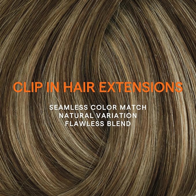 Full Shine Invisible Clip in Hair Extensions Human Hair Dark Brown Ombre Caramel Blonde Clip in Extensions Real Human Hair Extensions for Wedding 22 Inch 7 Pcs 120 G