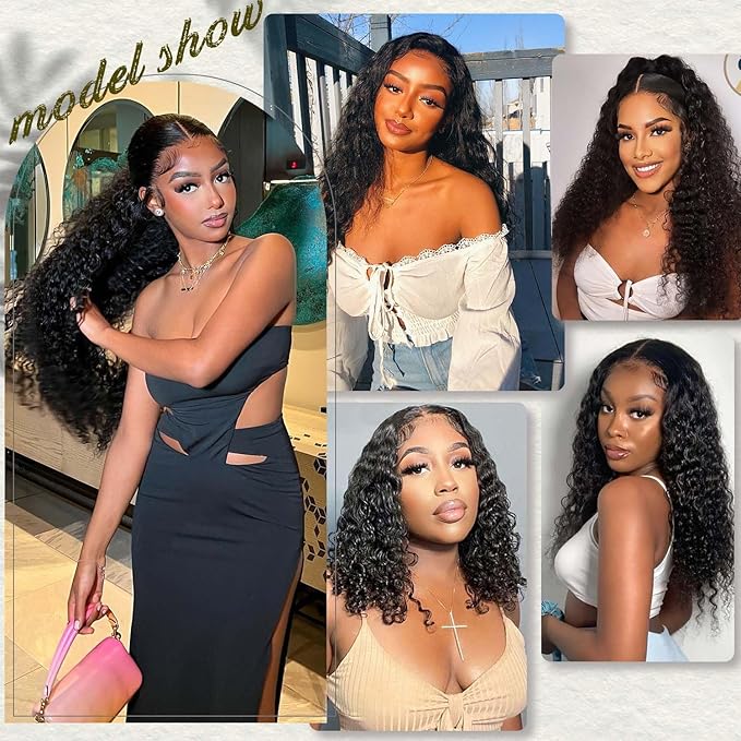 12A Deep Wave Bundles 4 Pcs Human Hair 16 18 20 22 Inch Deep Curly Human Hair Bundles 100% Unprocessed Virgin Hair Bundles xtensions Natural Black
