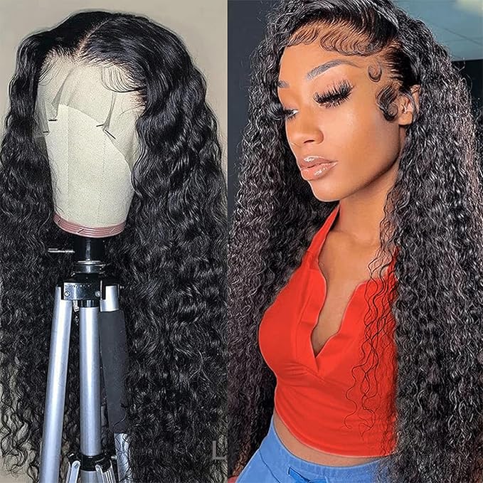 Deep Wave Lace Front Wigs Human Hair 200% Density 13x4 HD Transparent Full Lace Frontal Wigs Human Hair 12A Deep Curly Glueless Wigs Human Hair Pre Plucked for Black Women (18 Inch)